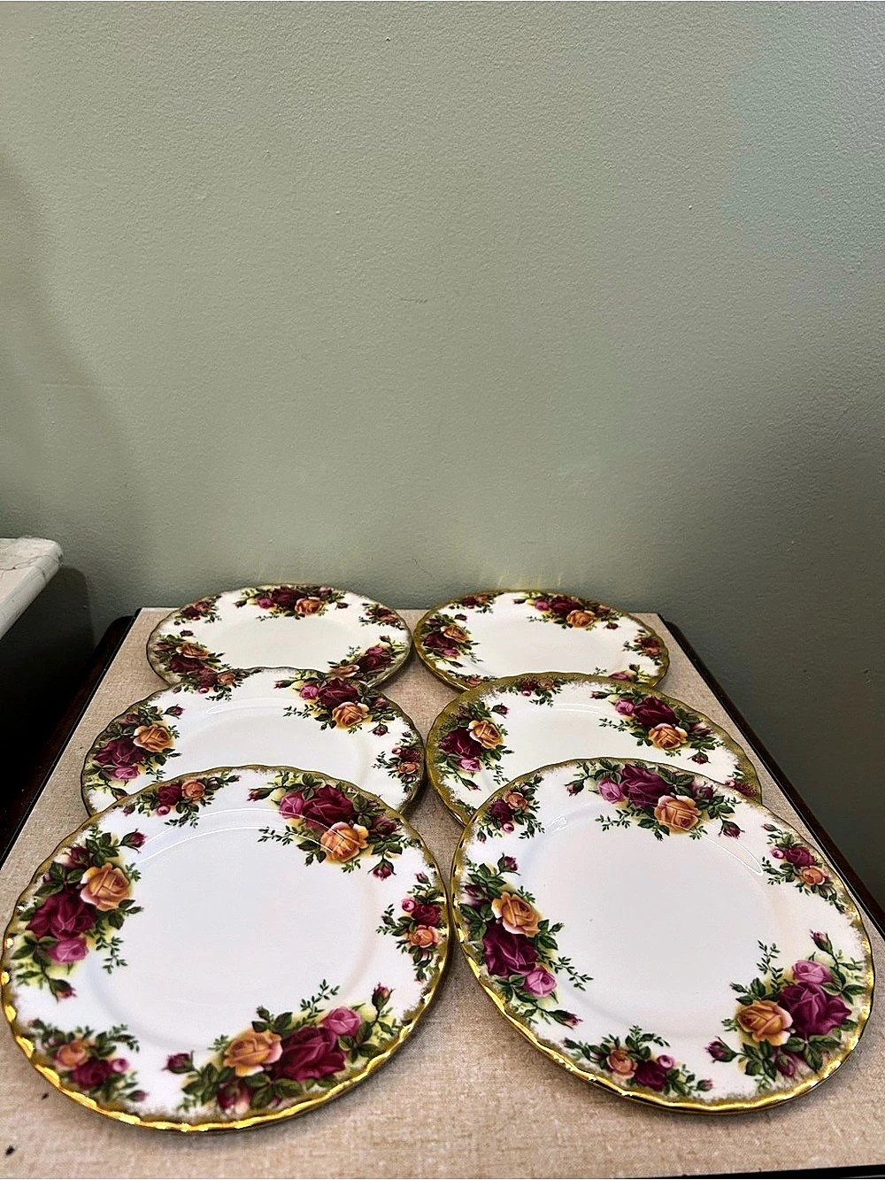 Royal Albert Old Country Roses Salad Plate Set of 6 Floral Plates White & Gold